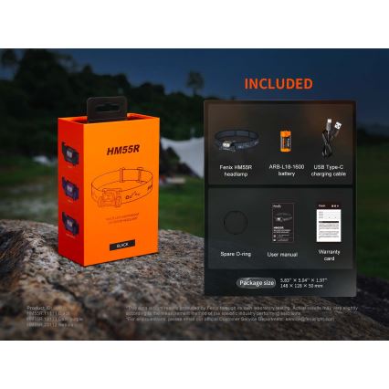 Fenix HM55RABL - Dimmbar uppladdningsbar pannlampa LED/USB/1xCR123A 1600 mAh IP68 1200 lm 141,2 h svart