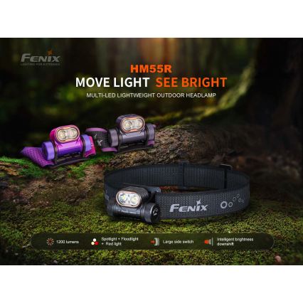 Fenix HM55RNBL - LED dimbar uppladdningsbar pannlampa LED/USB/1xCR123A 1600 mAh IP68 1200 lm 141,2 h lila