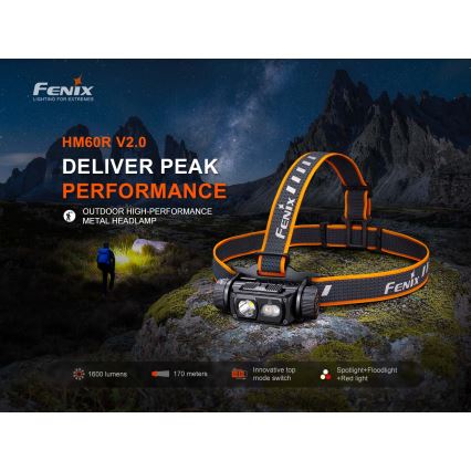 Fenix HM60RV20 - LED-dimmbar uppladdningsbar pannlampa LED/USB 4000 mAh IP68 1600 lm 292 h orange