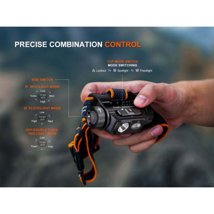 Fenix HM60RV20 - LED-dimmbar uppladdningsbar pannlampa LED/USB 4000 mAh IP68 1600 lm 292 h orange