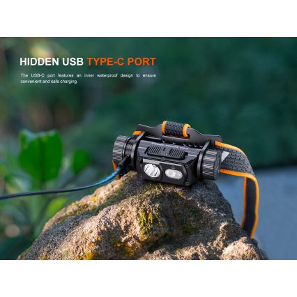 Fenix HM60RV20 - LED-dimmbar uppladdningsbar pannlampa LED/USB 4000 mAh IP68 1600 lm 292 h orange