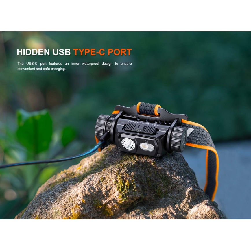 Fenix HM60RV20 - LED-dimmbar uppladdningsbar pannlampa LED/USB 4000 mAh IP68 1600 lm 292 h orange