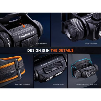 Fenix HM60RV20 - LED-dimmbar uppladdningsbar pannlampa LED/USB 4000 mAh IP68 1600 lm 292 h orange