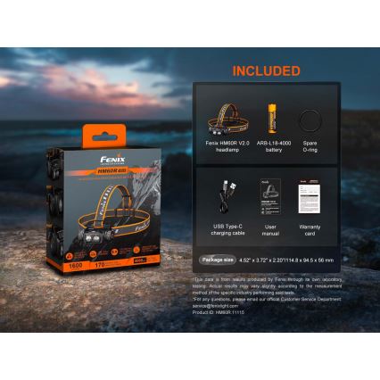 Fenix HM60RV20 - LED-dimmbar uppladdningsbar pannlampa LED/USB 4000 mAh IP68 1600 lm 292 h orange