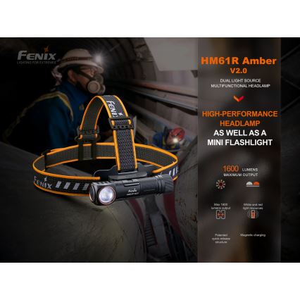 Fenix HM61RV20 - LED uppladdningsbar pannlampa LED/USB/2xCR123A IP68 1600 lm 300 h 3400 mAh