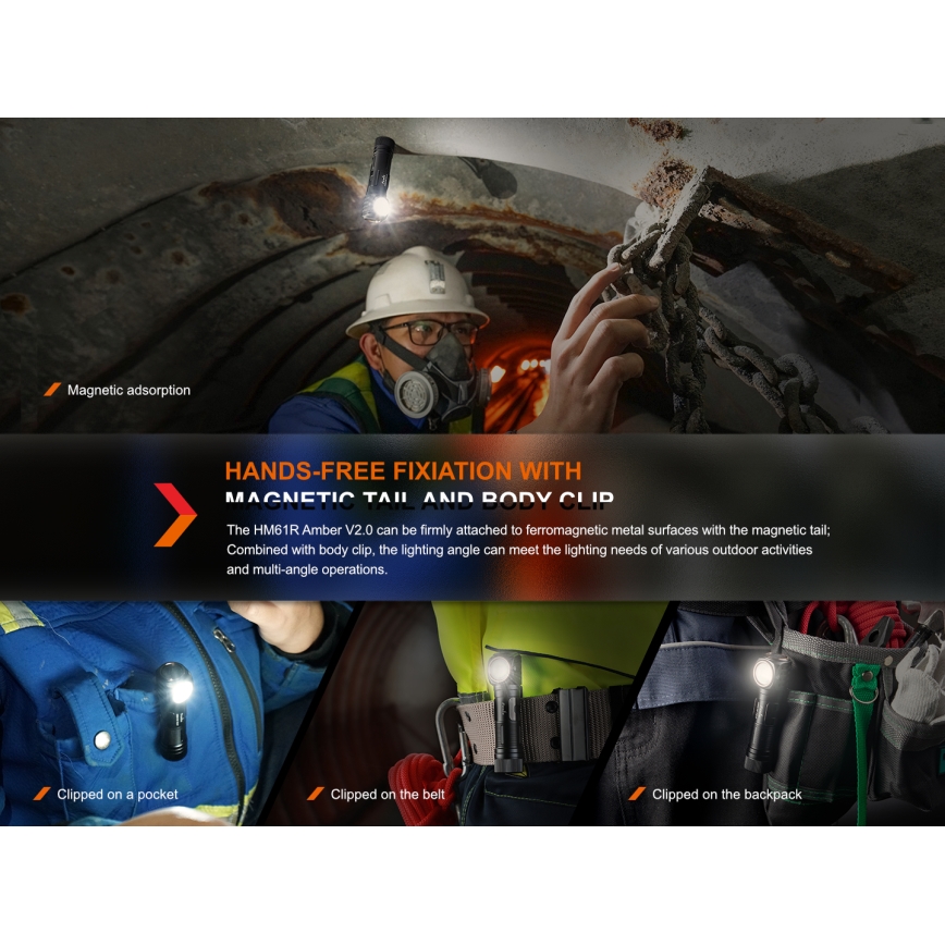 Fenix HM61RV20 - LED uppladdningsbar pannlampa LED/USB/2xCR123A IP68 1600 lm 300 h 3400 mAh