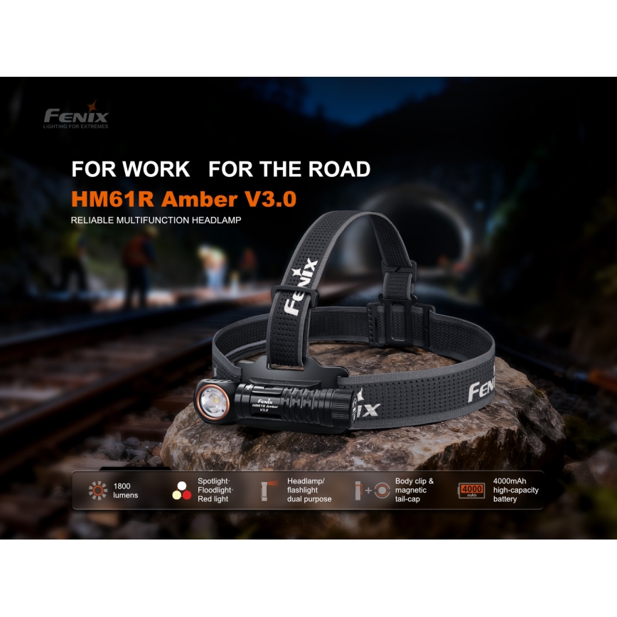 Fenix HM61RV30 - Dimbar laddningsbar pannlampa LED/USB/1xCR123A 4000 mAh IP68 1800 lm 400 h svart