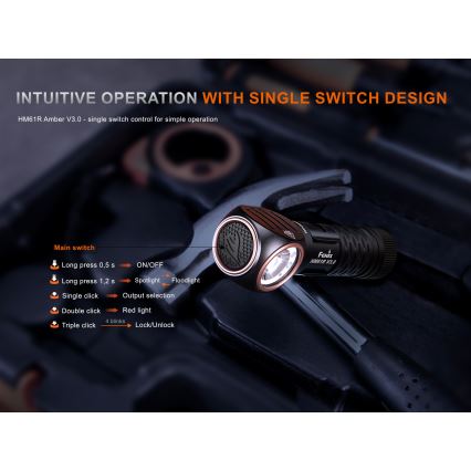 Fenix HM61RV30 - Dimbar laddningsbar pannlampa LED/USB/1xCR123A 4000 mAh IP68 1800 lm 400 h svart