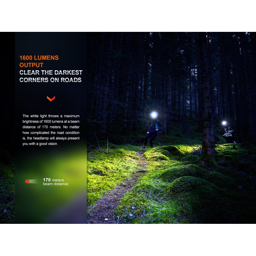 Fenix HM65RTV20BLC- LED Ljusreglerad uppladdningsbar pannlampa LED/USB/2xCR123A IP68 3400 mAh svart/orange