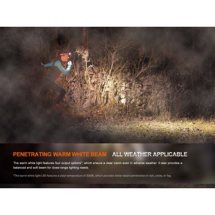 Fenix HM65RTV20BLC- LED Ljusreglerad uppladdningsbar pannlampa LED/USB/2xCR123A IP68 3400 mAh svart/orange