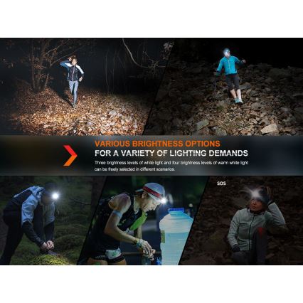 Fenix HM65RTV20BLC- LED Ljusreglerad uppladdningsbar pannlampa LED/USB/2xCR123A IP68 3400 mAh svart/orange