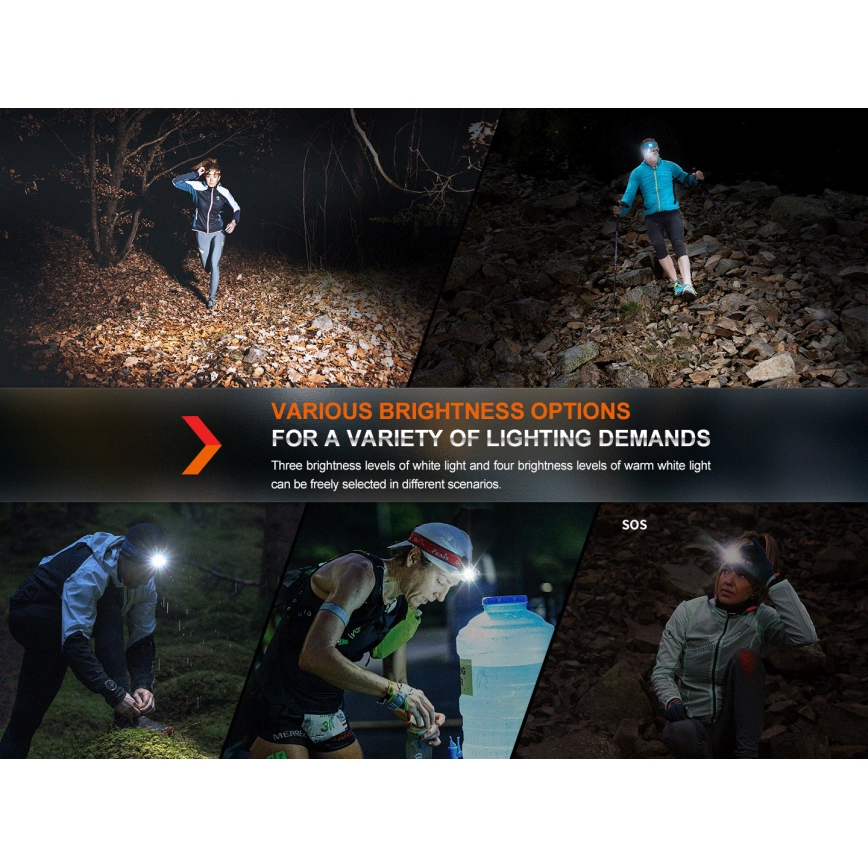 Fenix HM65RTV20BLC- LED Ljusreglerad uppladdningsbar pannlampa LED/USB/2xCR123A IP68 3400 mAh svart/orange