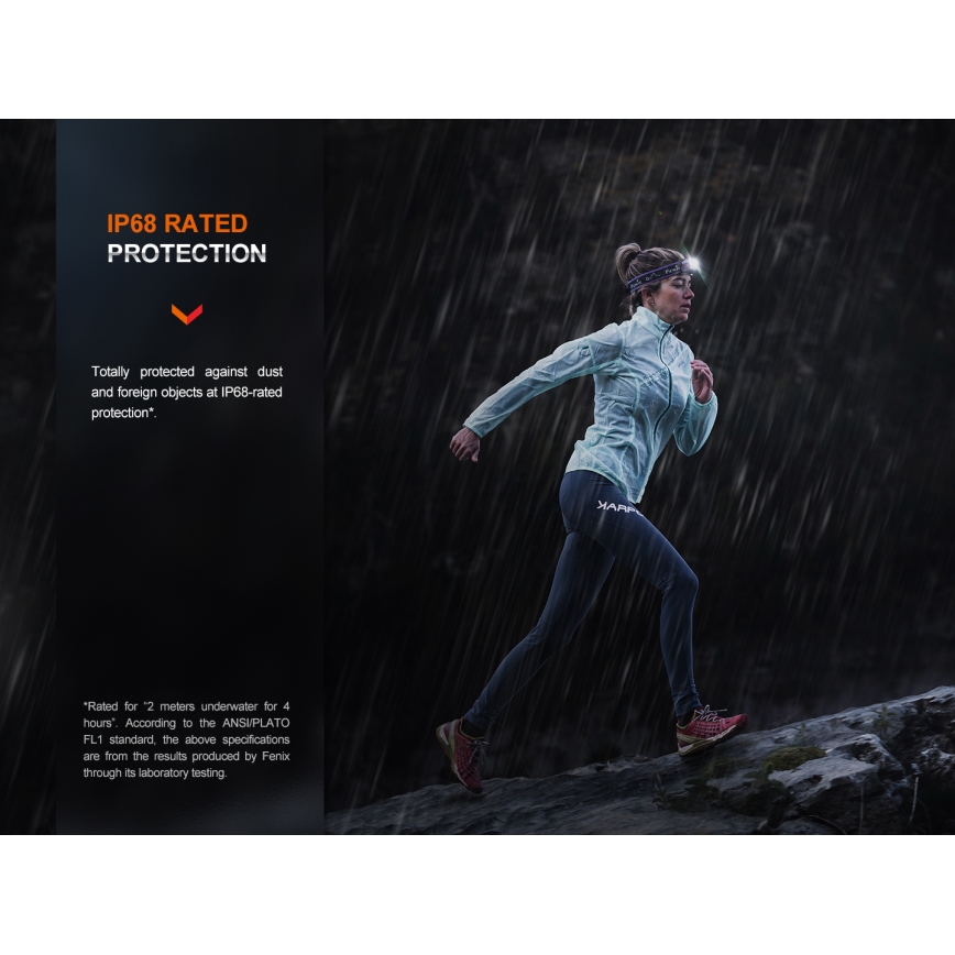 Fenix HM65RTV20BLC- LED Ljusreglerad uppladdningsbar pannlampa LED/USB/2xCR123A IP68 3400 mAh svart/orange