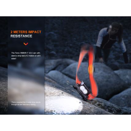 Fenix HM65RTV20BLC- LED Ljusreglerad uppladdningsbar pannlampa LED/USB/2xCR123A IP68 3400 mAh svart/orange