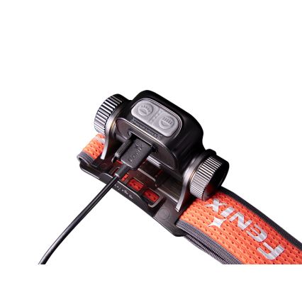 Fenix HM65RTV20BLC- LED Ljusreglerad uppladdningsbar pannlampa LED/USB/2xCR123A IP68 3400 mAh svart/orange