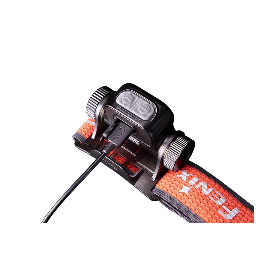 Fenix HM65RTV20BLC- LED Ljusreglerad uppladdningsbar pannlampa LED/USB/2xCR123A IP68 3400 mAh svart/orange