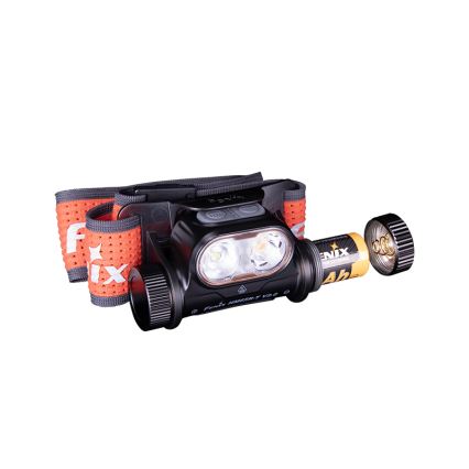 Fenix HM65RTV20BLC- LED Ljusreglerad uppladdningsbar pannlampa LED/USB/2xCR123A IP68 3400 mAh svart/orange