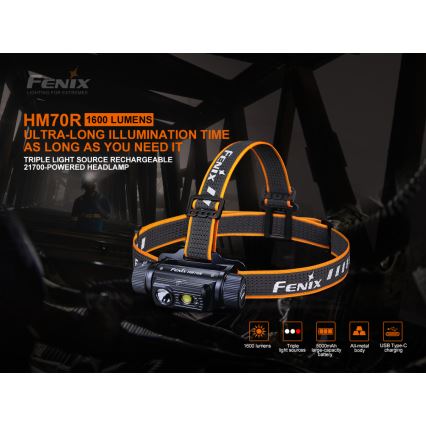 Fenix HM70R - LED uppladdningsbar pannlampa 4xLED/1x21700 IP68 1600 glansig 800 h 5000 mAh