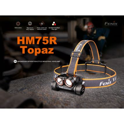 Fenix HM75RTOPAZ - LED Ljusreglerad uppladdningsbar pannlampa LED/USB IP68 1600 glansig 210 h 4000 mAh