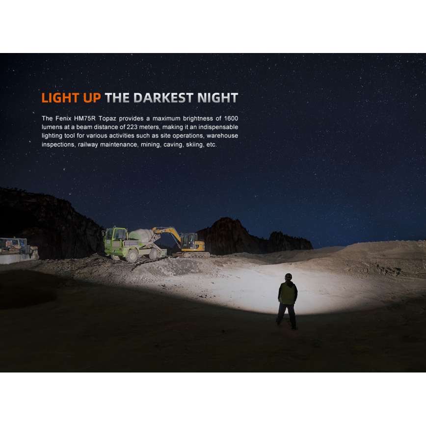 Fenix HM75RTOPAZ - LED Ljusreglerad uppladdningsbar pannlampa LED/USB IP68 1600 glansig 210 h 4000 mAh