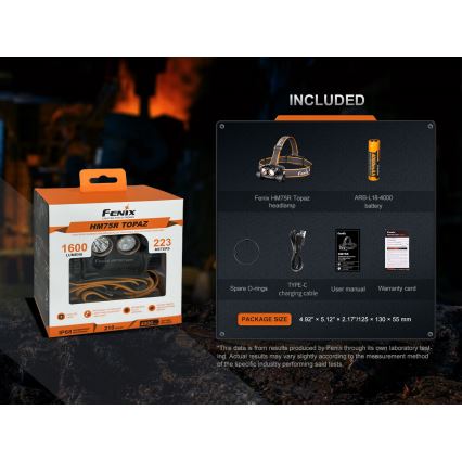 Fenix HM75RTOPAZ - LED Ljusreglerad uppladdningsbar pannlampa LED/USB IP68 1600 glansig 210 h 4000 mAh