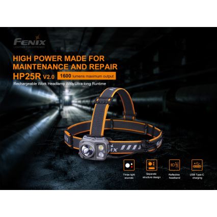 Fenix HP25RV20 - LED Ljusreglerad rechargeable headlamp 3xLED/1x21700 IP66 1600 lm 800 h