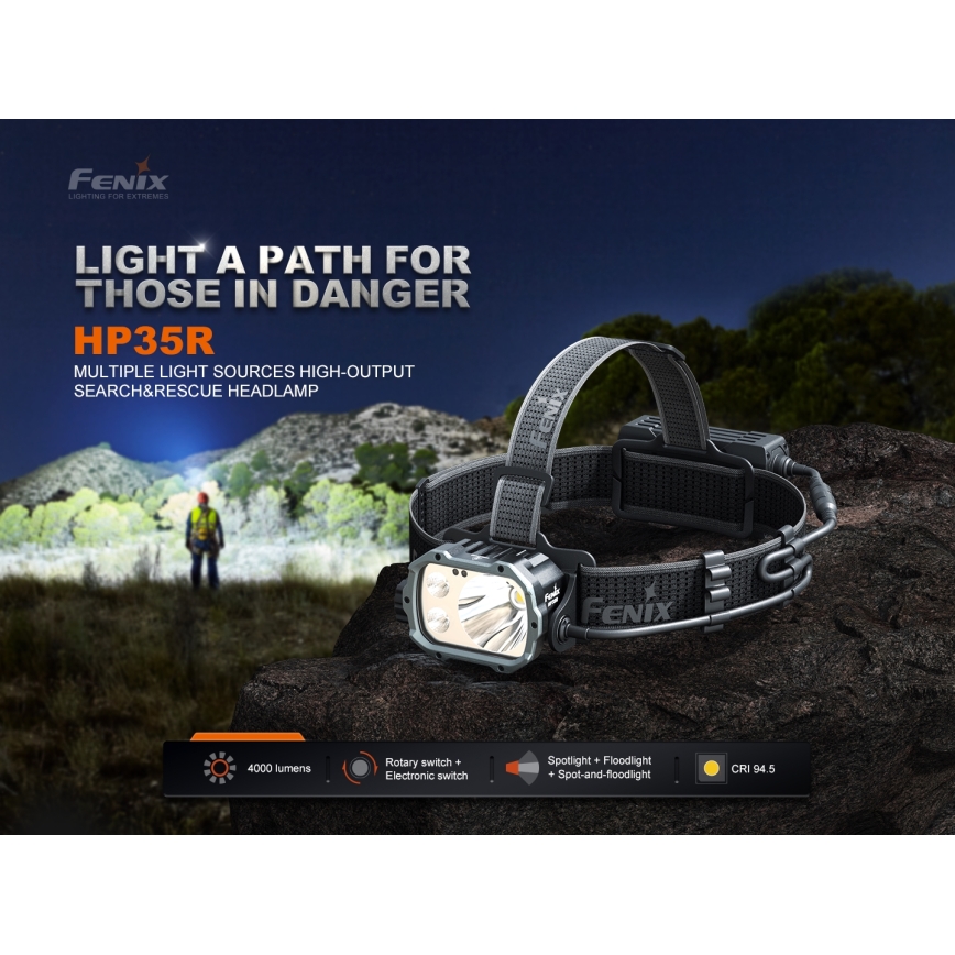 Fenix HP35R - Dimmbar uppladdningsbar LED-pannlampa LED/USB 5000 mAh IP66 4000 lm 500 h svart