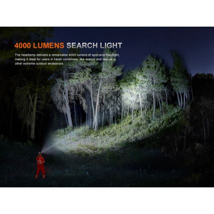Fenix HP35R - Dimmbar uppladdningsbar LED-pannlampa LED/USB 5000 mAh IP66 4000 lm 500 h svart