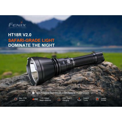 Fenix HT18RV20 - LED-dimbar uppladdningsbar ficklampa LED/USB 6000 mAh IP68 3700 lm 87 h svart
