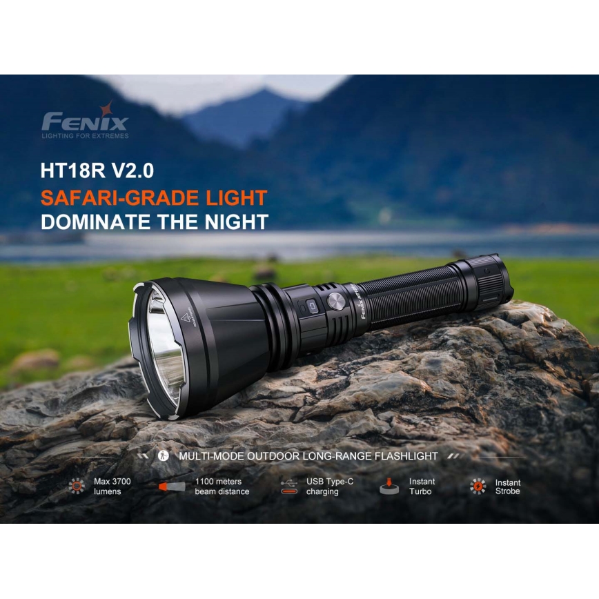 Fenix HT18RV20 - LED-dimbar uppladdningsbar ficklampa LED/USB 6000 mAh IP68 3700 lm 87 h svart