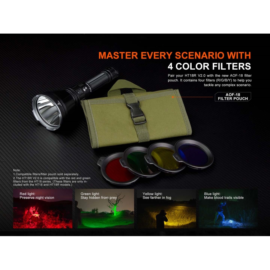 Fenix HT18RV20 - LED-dimbar uppladdningsbar ficklampa LED/USB 6000 mAh IP68 3700 lm 87 h svart
