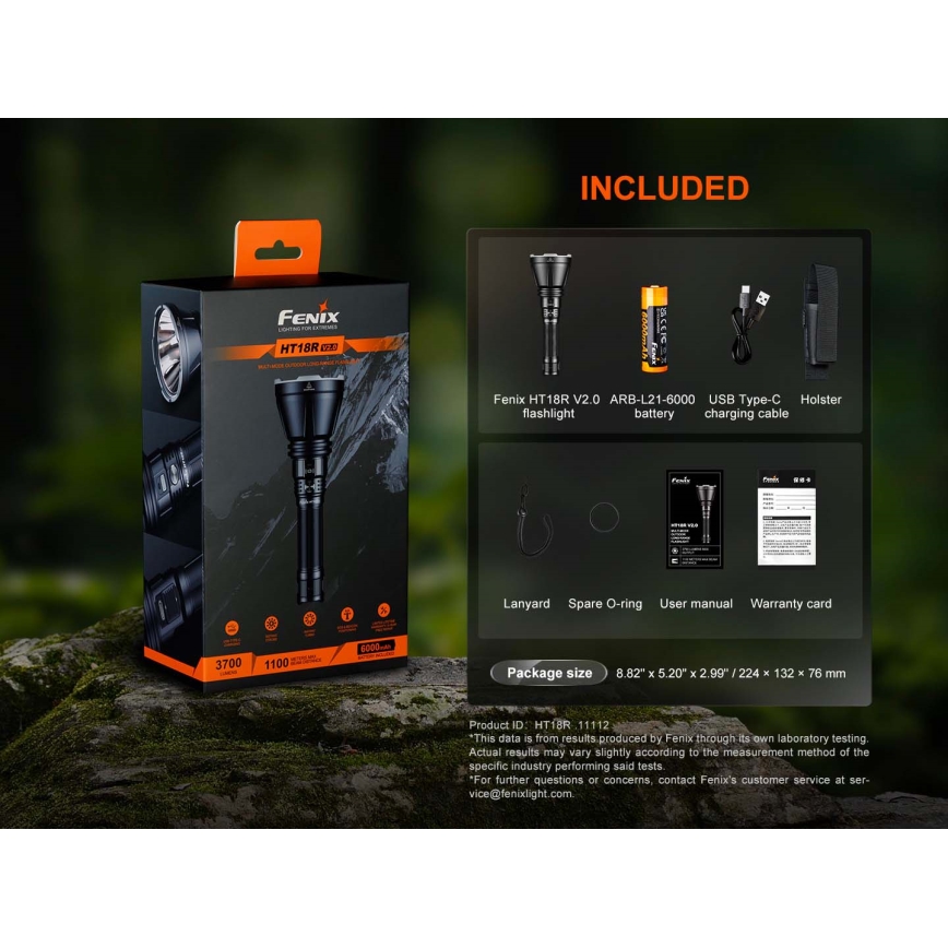 Fenix HT18RV20 - LED-dimbar uppladdningsbar ficklampa LED/USB 6000 mAh IP68 3700 lm 87 h svart