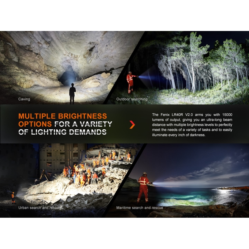 Fenix LR40RV20 - LED uppladdningsbar ficklampa LED/USB IP68 15000 lm 177 h 5000 mAh