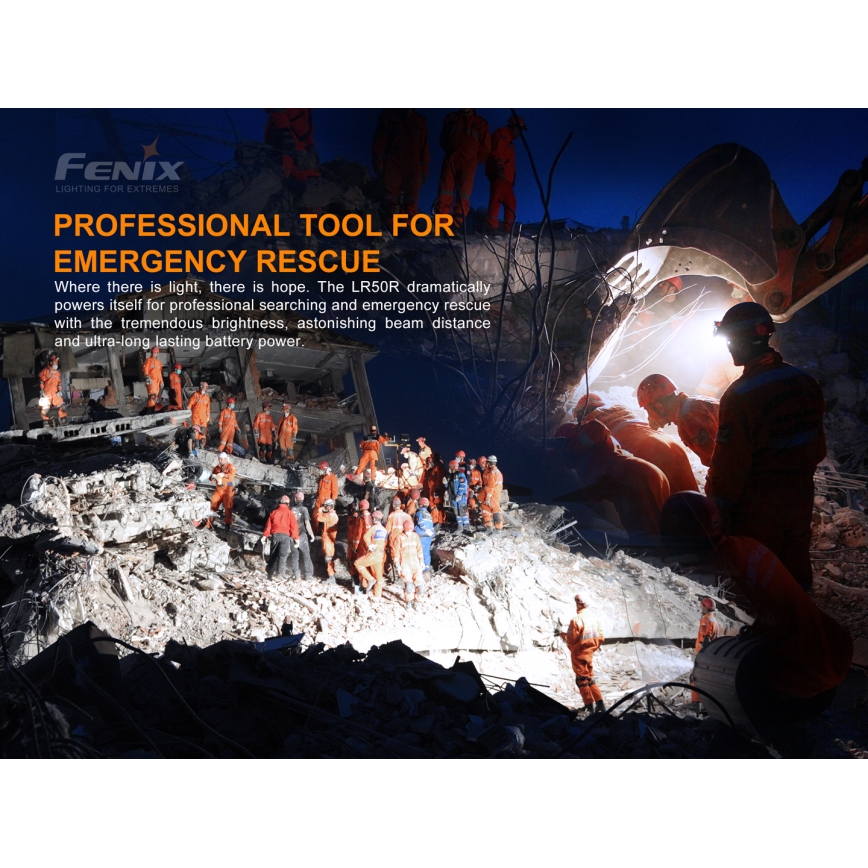 Fenix LR50R - LED laddningsbar Fick lampa  4xLED/USB IP68 12000 lm 58 h