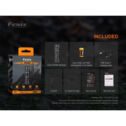 Fenix PD25R - LED Uppladdningsbar Ficklampa LED/USB/1xCR123A IP68 800 lm 70 h 700 mAh