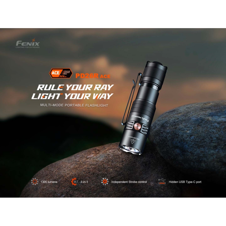 Fenix PD26RACE - dimbar uppladdningsbar LED-ficklampa LED/USB 1600 mAh IP68 1300 lm 556 h svart