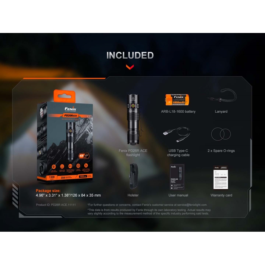 Fenix PD26RACE - dimbar uppladdningsbar LED-ficklampa LED/USB 1600 mAh IP68 1300 lm 556 h svart