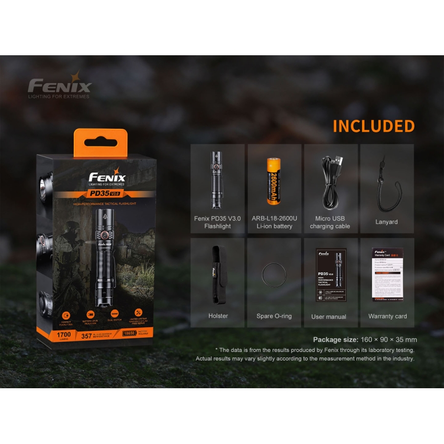 Fenix PD35V30 - LED Uppladdningsbar Ficklampa LED/USB/2xCR123A IP68 1700 lm 230 h 2600 mAh