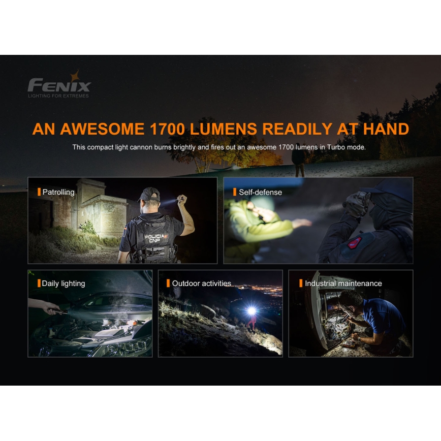 Fenix PD35V30 - LED Uppladdningsbar Ficklampa LED/USB/2xCR123A IP68 1700 lm 230 h 2600 mAh