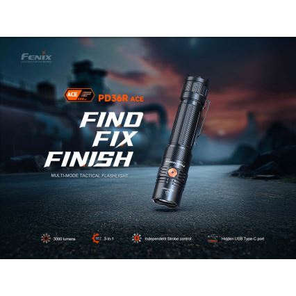 Fenix PD36RACE - dimbar uppladdningsbar LED-ficklampa LED/USB 5000 mAh IP68 3000 lm 63,45 h svart
