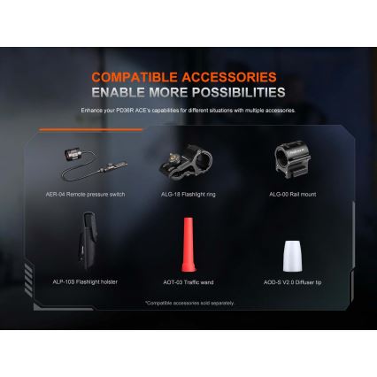 Fenix PD36RACE - dimbar uppladdningsbar LED-ficklampa LED/USB 5000 mAh IP68 3000 lm 63,45 h svart