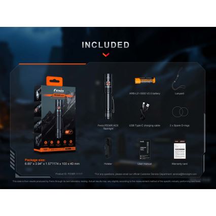 Fenix PD36RACE - dimbar uppladdningsbar LED-ficklampa LED/USB 5000 mAh IP68 3000 lm 63,45 h svart