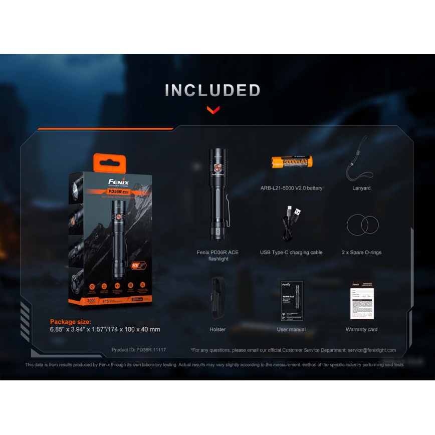 Fenix PD36RACE - dimbar uppladdningsbar LED-ficklampa LED/USB 5000 mAh IP68 3000 lm 63,45 h svart