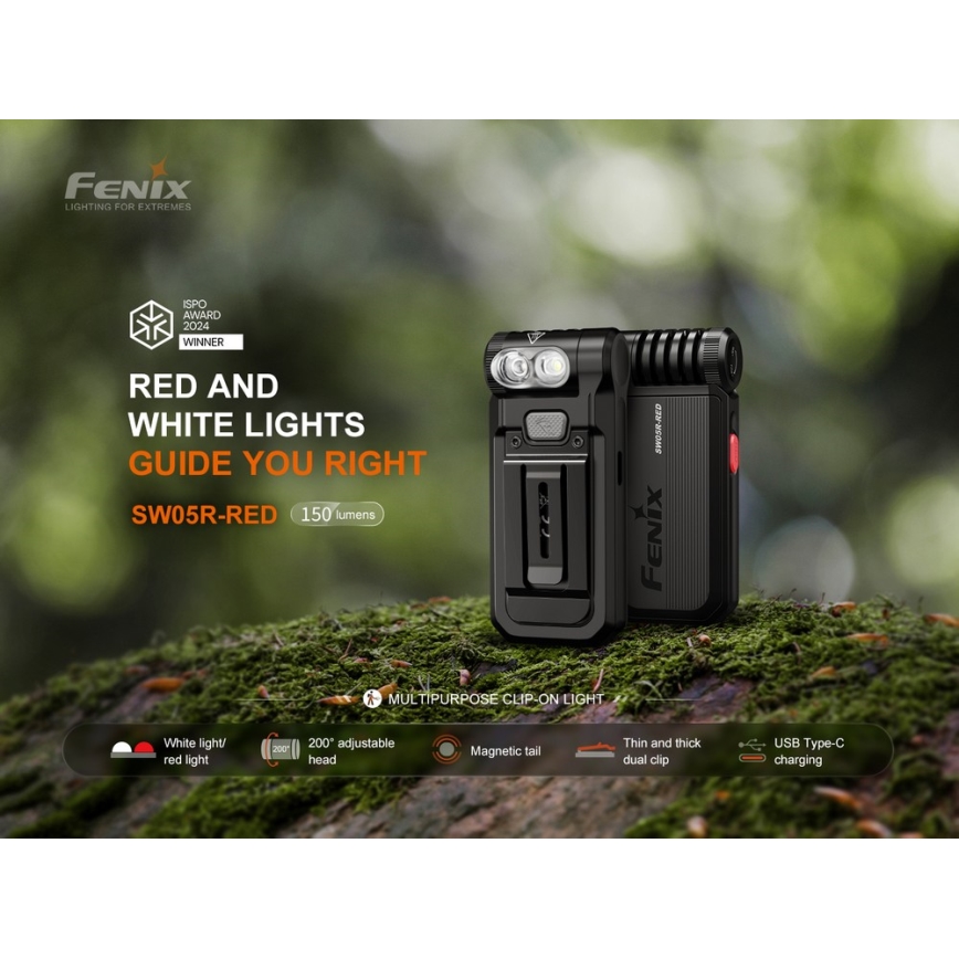 Fenix SW05RREDBLC - LED Ljusreglerad uppladdningsbar ficklampa LED/USB IPX6 150 lm 49 h 700 mAh svart