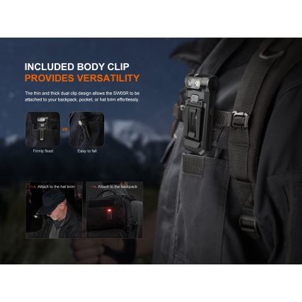 Fenix SW05RREDBLC - LED Ljusreglerad uppladdningsbar ficklampa LED/USB IPX6 150 lm 49 h 700 mAh svart