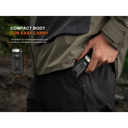 Fenix SW05RREDBLC - LED Ljusreglerad uppladdningsbar ficklampa LED/USB IPX6 150 lm 49 h 700 mAh svart