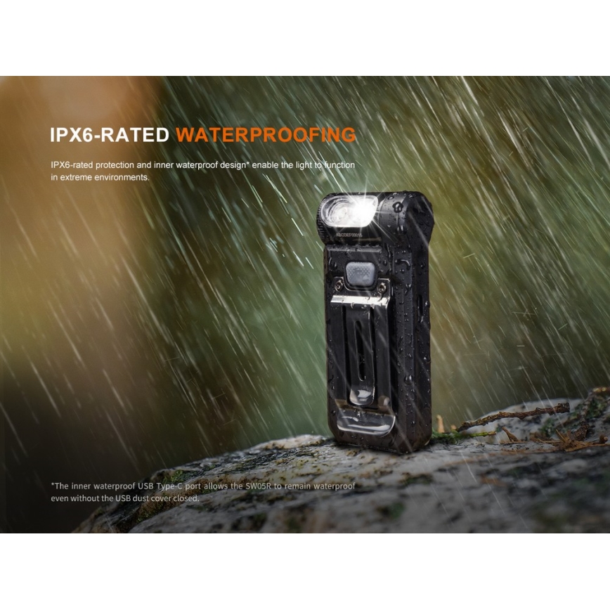 Fenix SW05RREDBLC - LED Ljusreglerad uppladdningsbar ficklampa LED/USB IPX6 150 lm 49 h 700 mAh svart