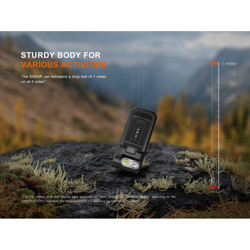 Fenix SW05RREDBLC - LED Ljusreglerad uppladdningsbar ficklampa LED/USB IPX6 150 lm 49 h 700 mAh svart