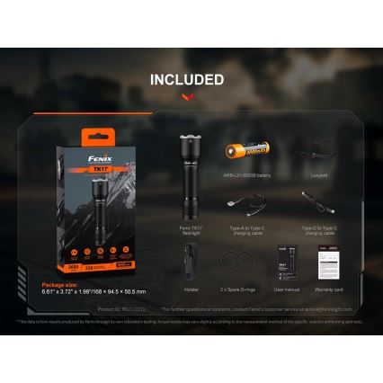 Fenix TK17BLK - dimmbar uppladdningsbar LED-ficklampa LED/USB 6000 mAh IP68 3600 lm 60 h svart