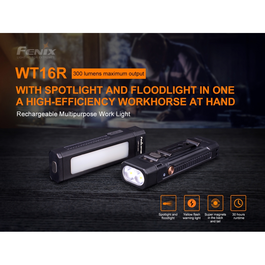 Fenix WT16R - LED laddningsbar Fick lampa  2xLED/USB IP66 300 lm 30 h